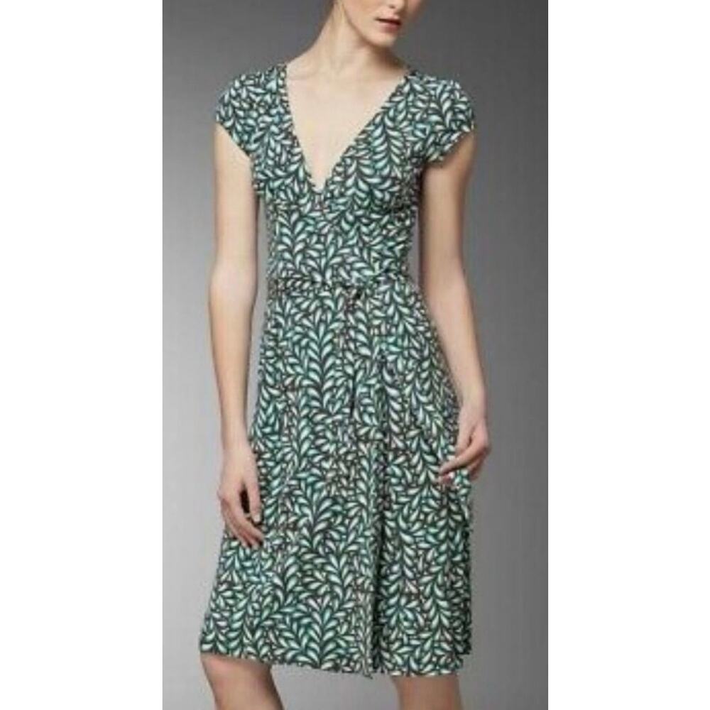 Diane Von Furstenberg DVF Kye Wrap Dress Size 10 Silk Jersey Turquoise Brown
